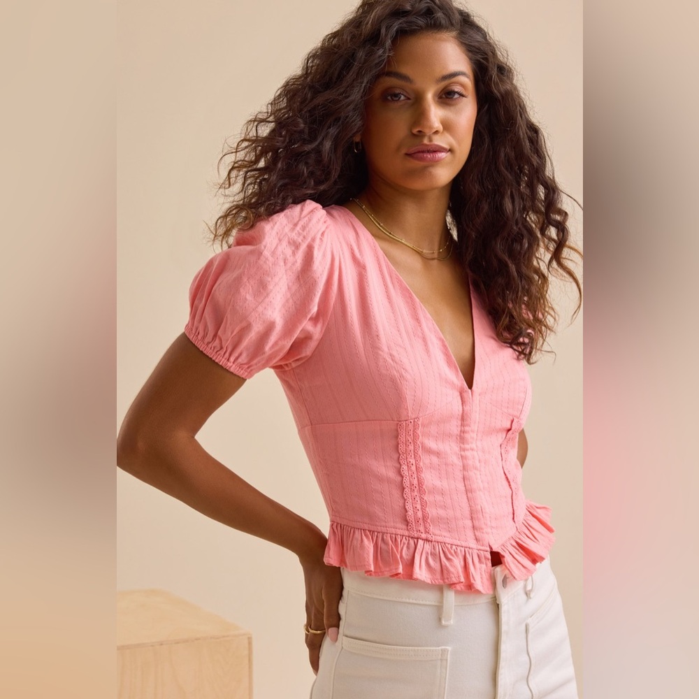 Altar'd State Pink Kat Embroidered Corset Top